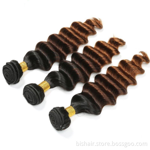 Wholesale Ombre Loose Deep Wave Bundles 1B/4/30 Colored With Deep Curly Hair Ombre Hair Bundles Remy Brazilian Human Hair